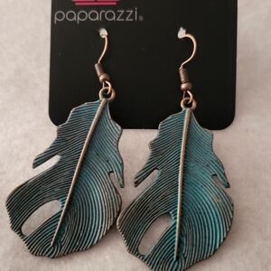 Paparazzi Teal Feather Earrings